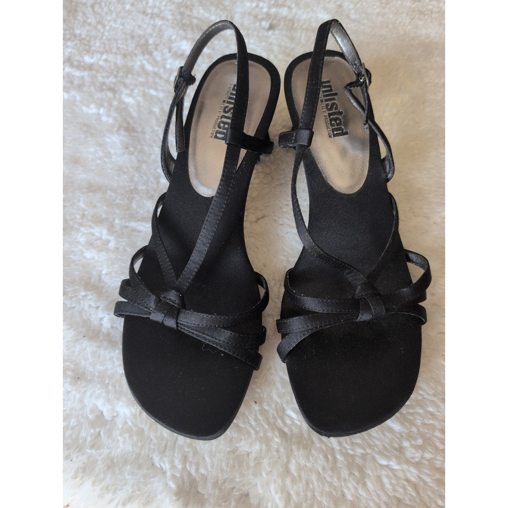 UNLISTED  Strappy Sandals Slingback Black Satin 2.5 inch Heels Size 8M